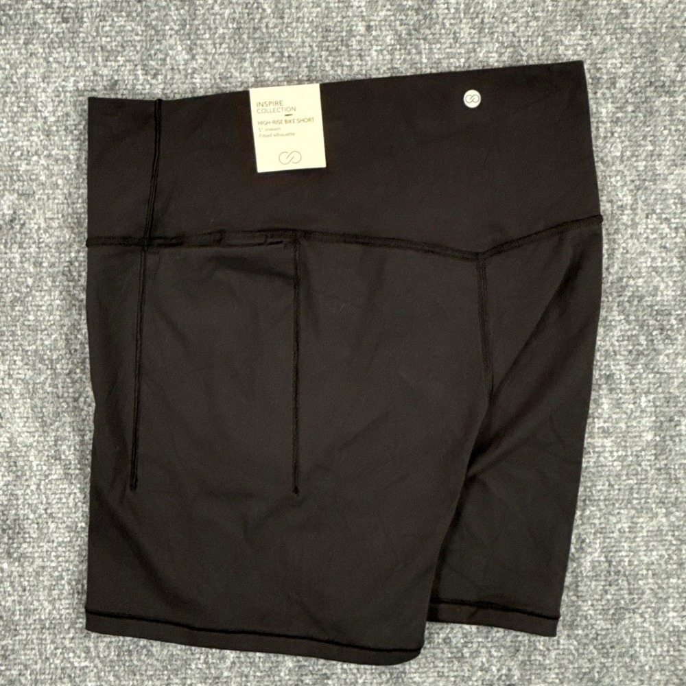 CALIA Inspire Bike Shorts Womens L Pure Black High Rise 5in Pockets NWT